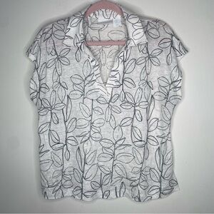 Cynthia Rowley 100% Linen Floral Leaf Pattern Top